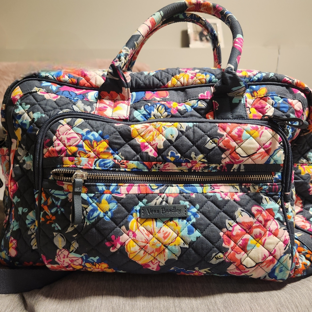 Vera Bradley Black and Pink Quilted Weekender